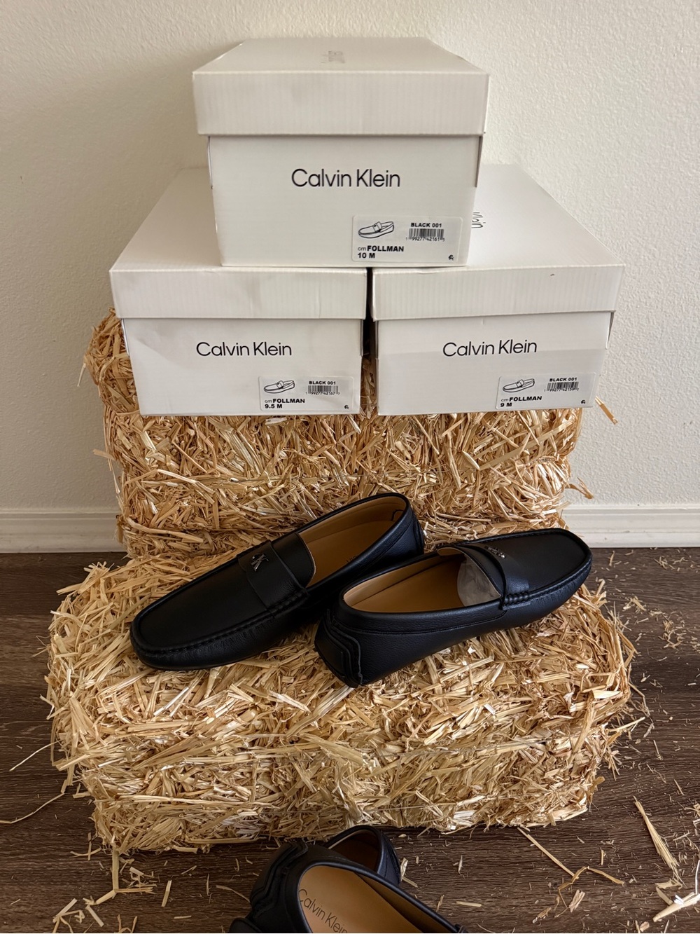 Calvin Klein Black Leather Slip-On Penny Loafers